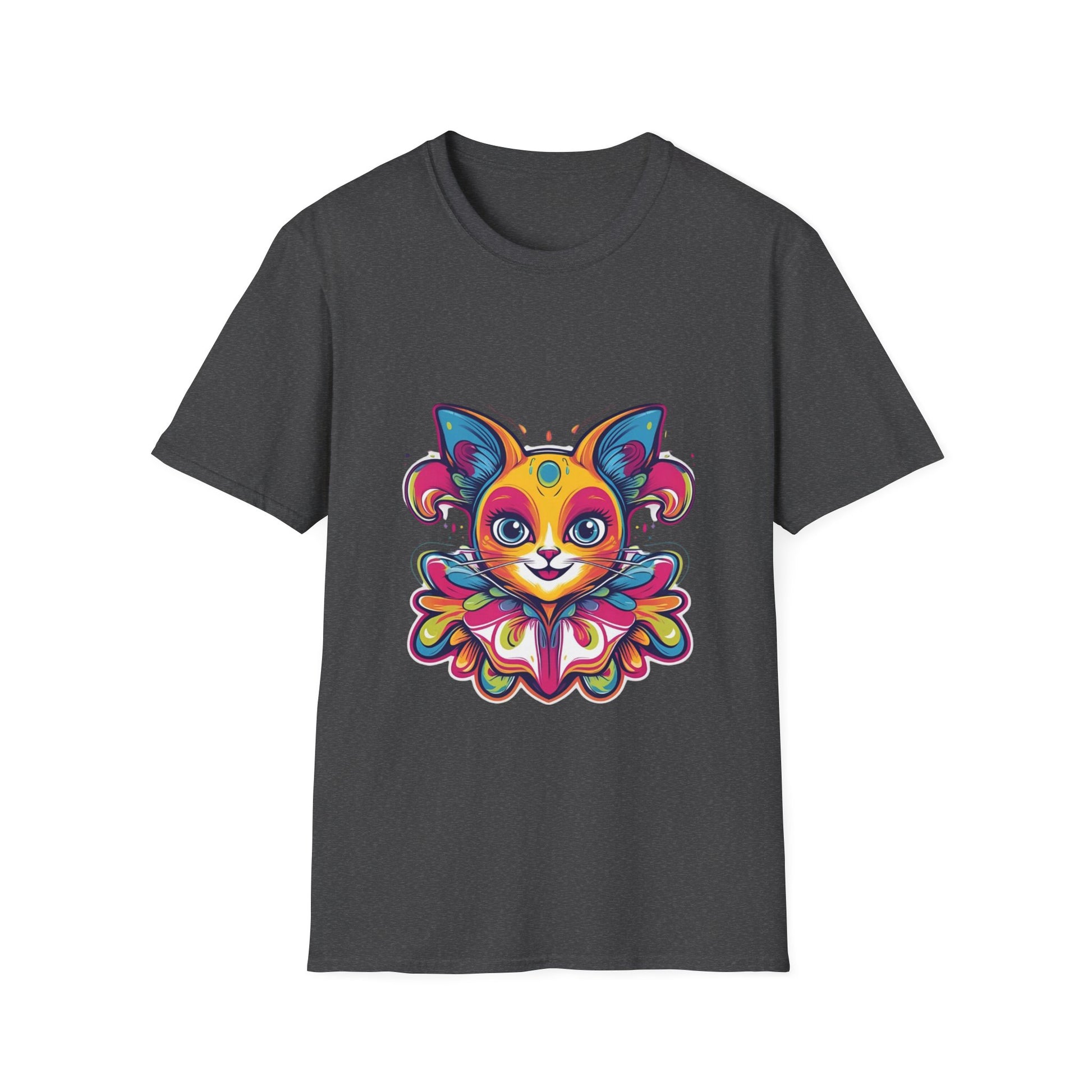 Colorful Cat Graphic Tee, Pet Lover Gift, Softstyle T-Shirt, Cat Mom Shirt, Cute Cat Art Top, Unique Animal T-Shirt