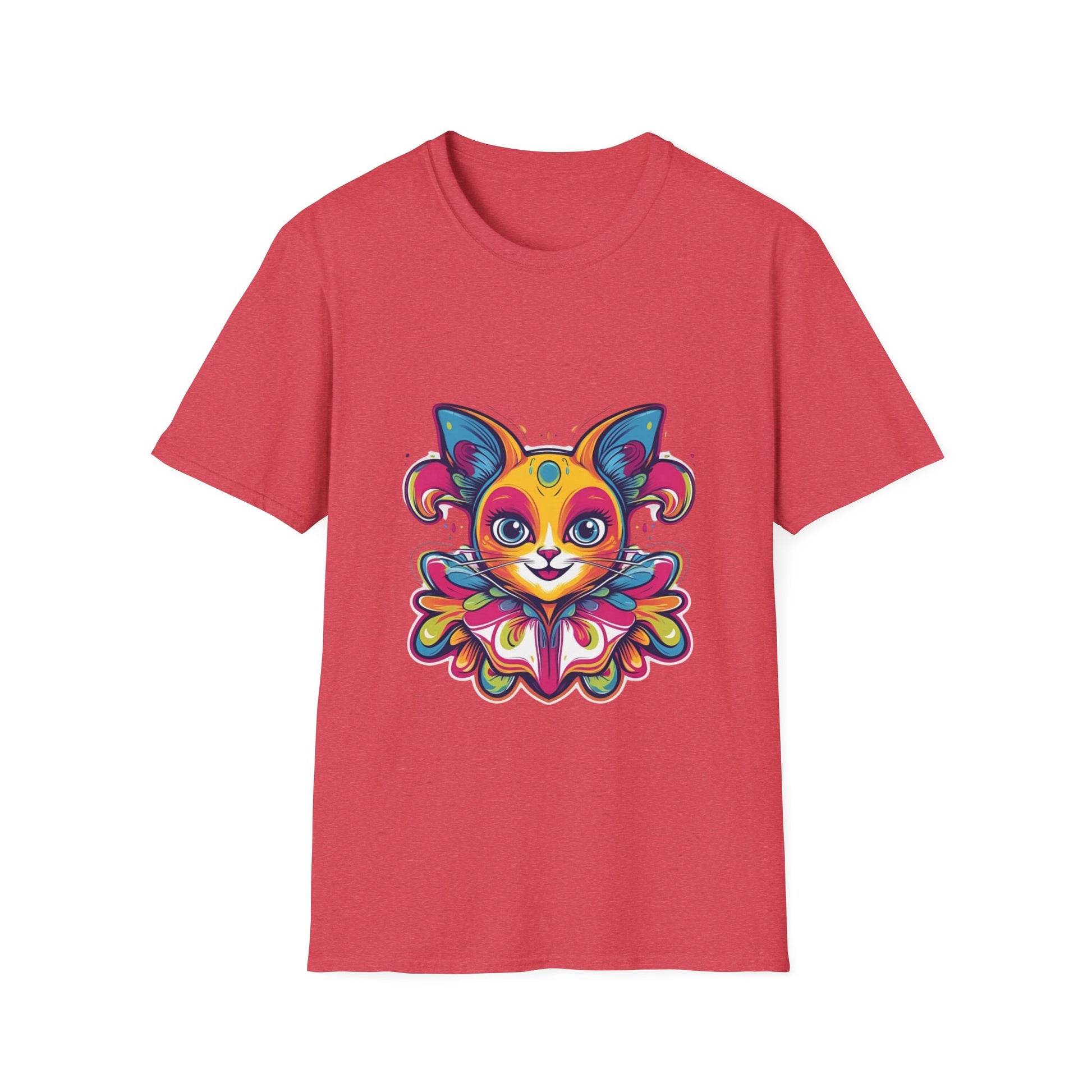 Colorful Cat Graphic Tee, Pet Lover Gift, Softstyle T-Shirt, Cat Mom Shirt, Cute Cat Art Top, Unique Animal T-Shirt