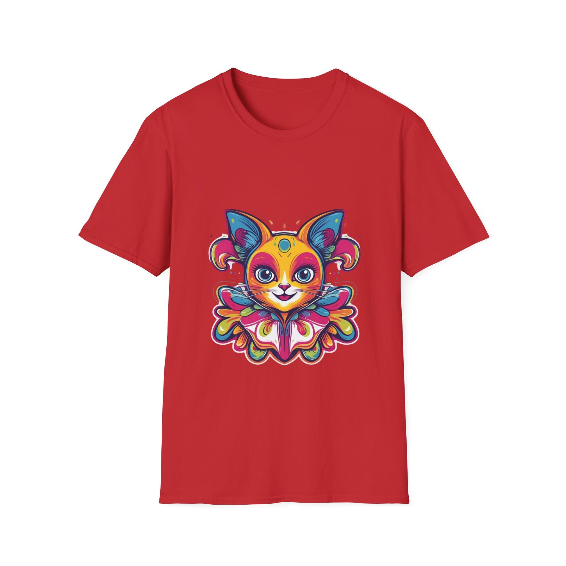Colorful Cat Graphic Tee, Pet Lover Gift, Softstyle T-Shirt, Cat Mom Shirt, Cute Cat Art Top, Unique Animal T-Shirt