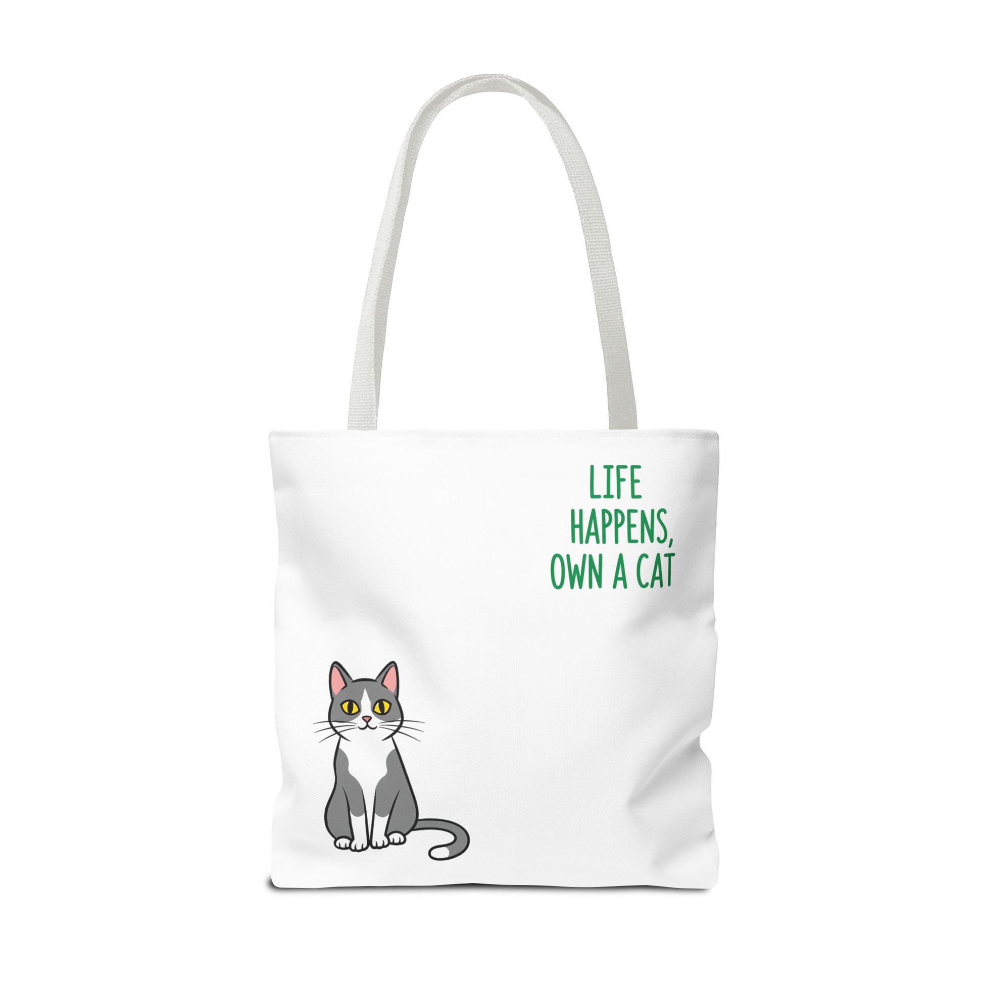 Cat Lover Tote Bag - Life Happens, Own a Cat, Pet Gift, Cat Mom Gift, Animal Lover Accessory, Cute Tote for Cat Owners
