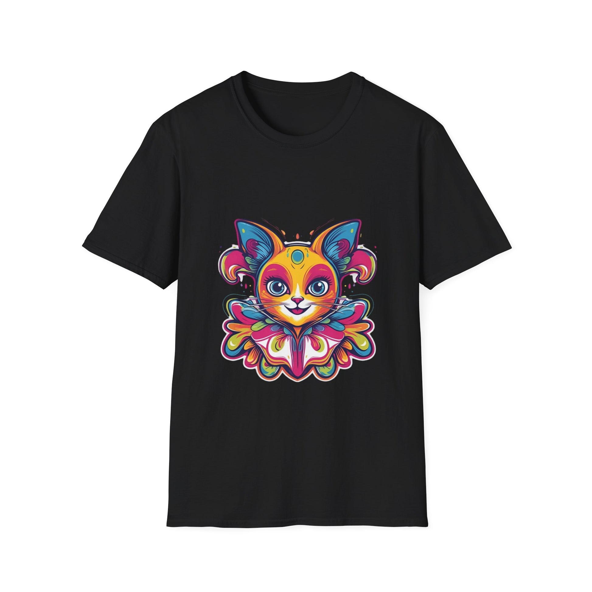 Colorful Cat Graphic Tee, Pet Lover Gift, Softstyle T-Shirt, Cat Mom Shirt, Cute Cat Art Top, Unique Animal T-Shirt