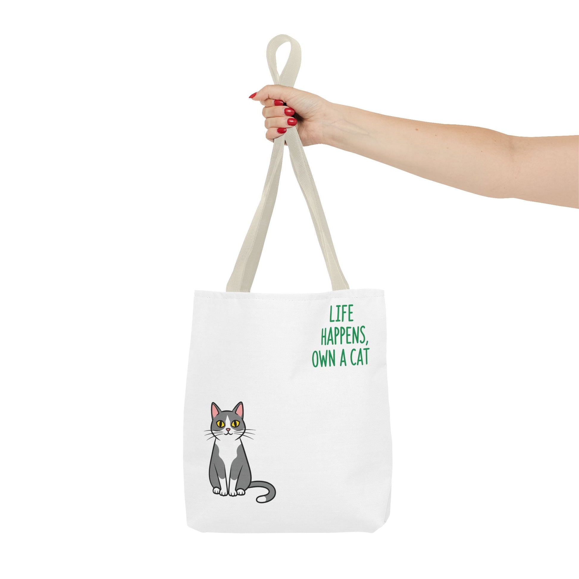 Cat Lover Tote Bag - Life Happens, Own a Cat, Pet Gift, Cat Mom Gift, Animal Lover Accessory, Cute Tote for Cat Owners