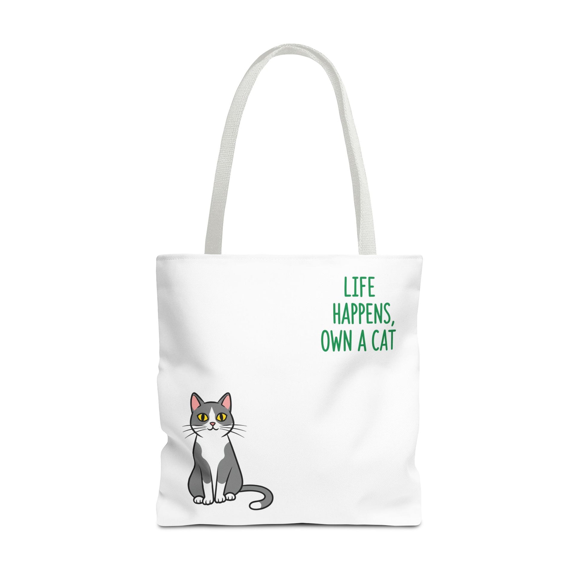 Cat Lover Tote Bag - Life Happens, Own a Cat, Pet Gift, Cat Mom Gift, Animal Lover Accessory, Cute Tote for Cat Owners