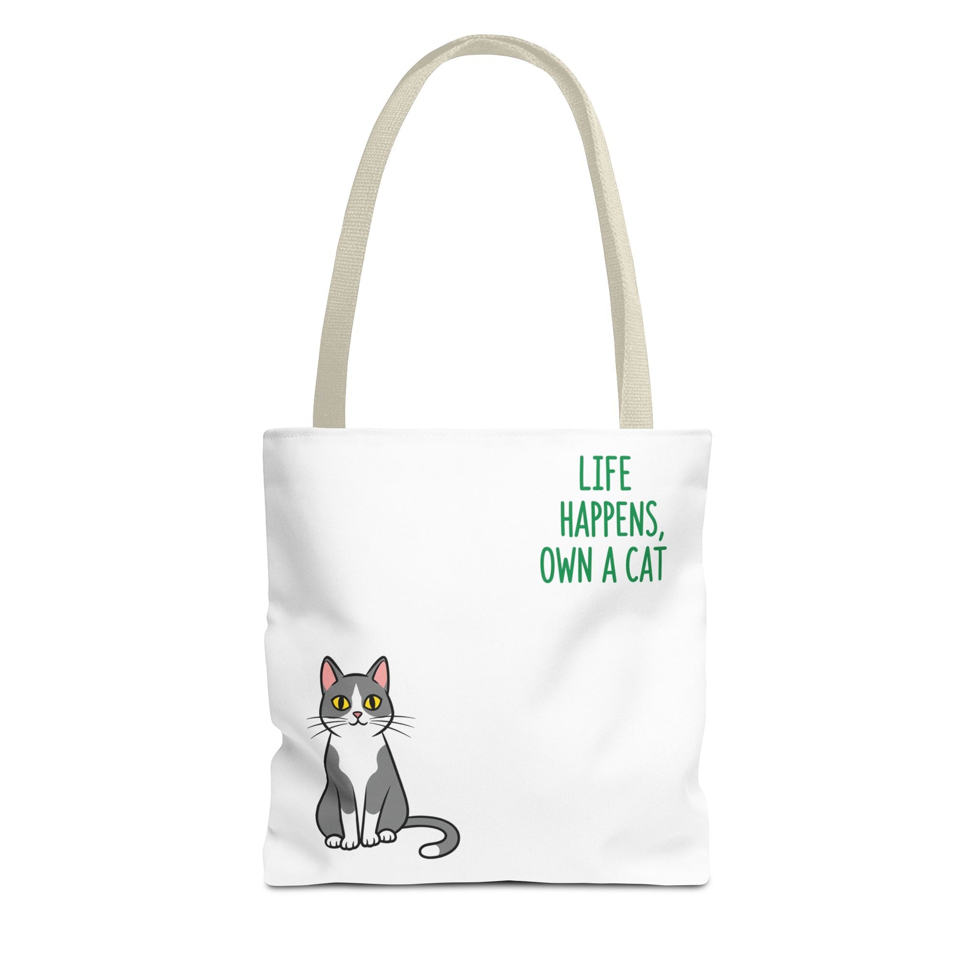 Cat Lover Tote Bag - Life Happens, Own a Cat, Pet Gift, Cat Mom Gift, Animal Lover Accessory, Cute Tote for Cat Owners
