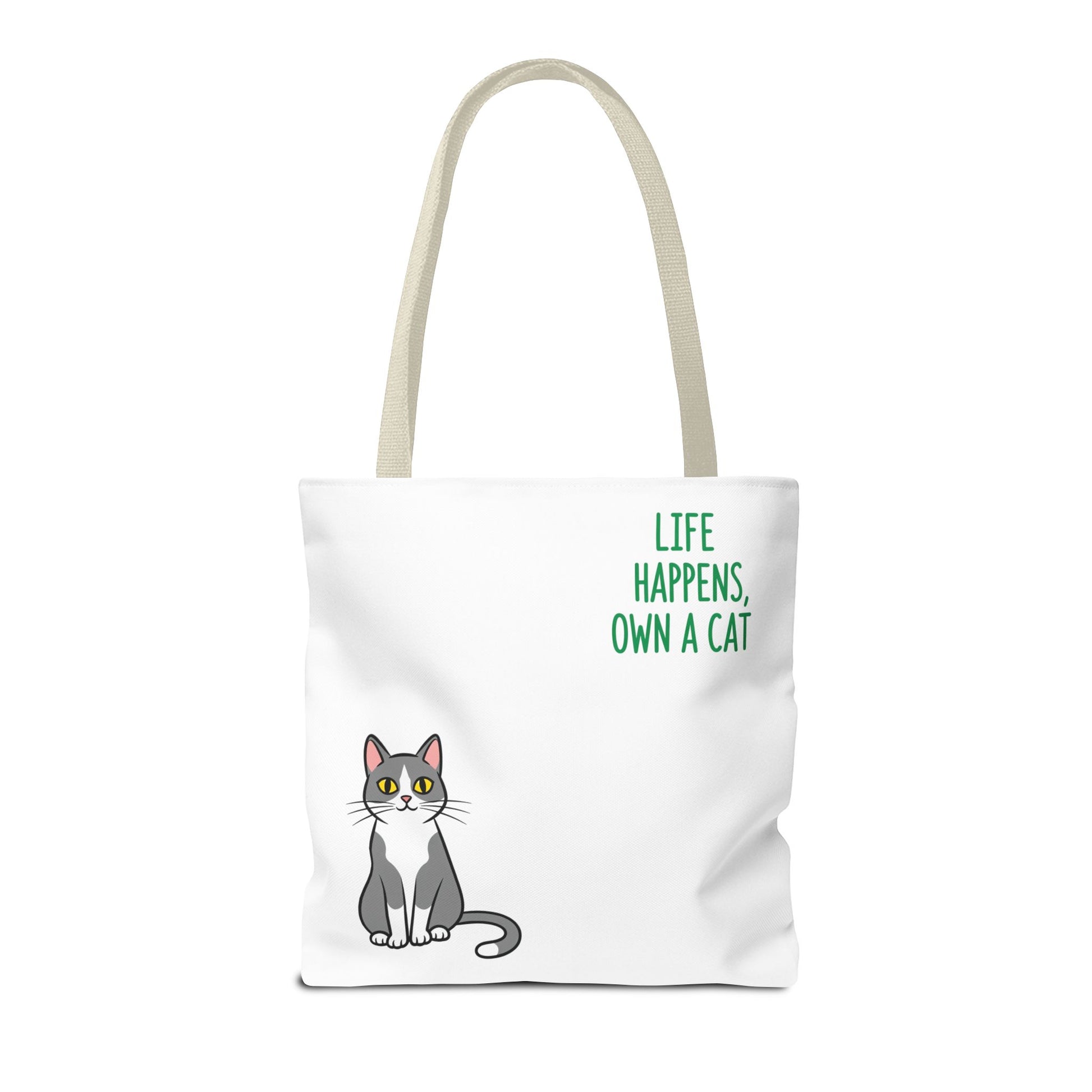 Cat Lover Tote Bag - Life Happens, Own a Cat, Pet Gift, Cat Mom Gift, Animal Lover Accessory, Cute Tote for Cat Owners