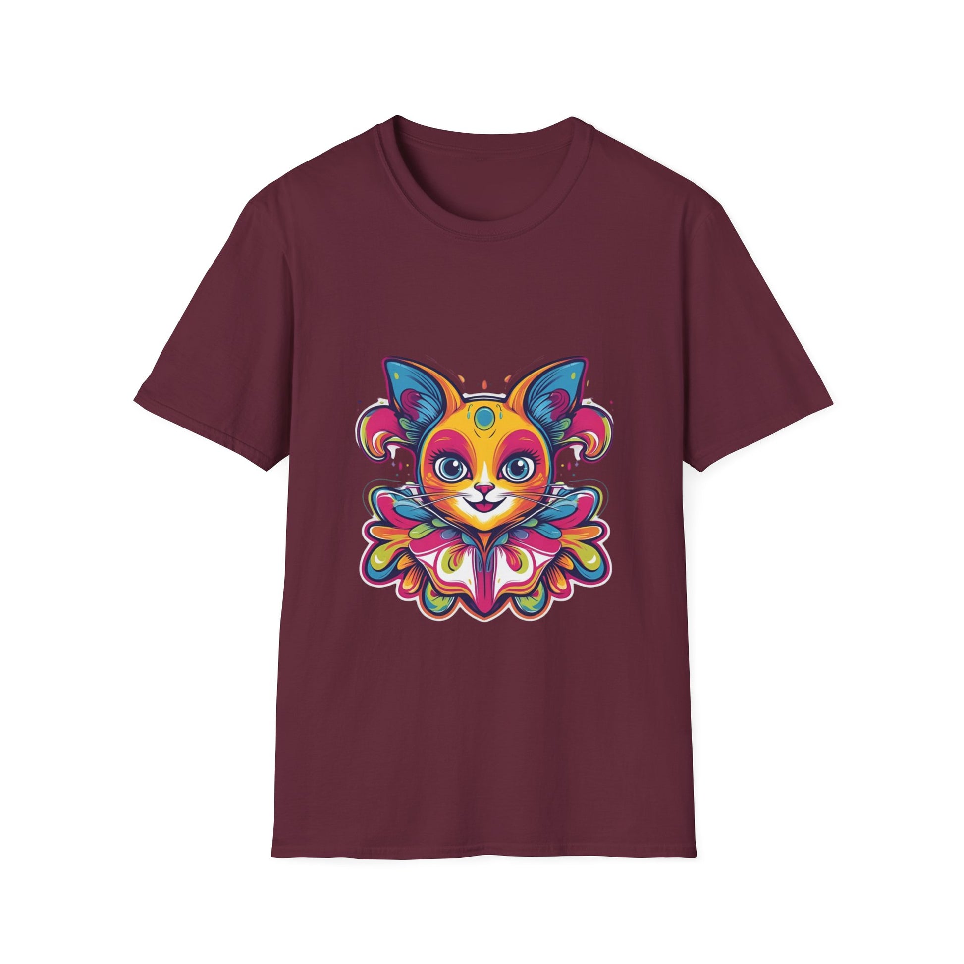 Colorful Cat Graphic Tee, Pet Lover Gift, Softstyle T-Shirt, Cat Mom Shirt, Cute Cat Art Top, Unique Animal T-Shirt
