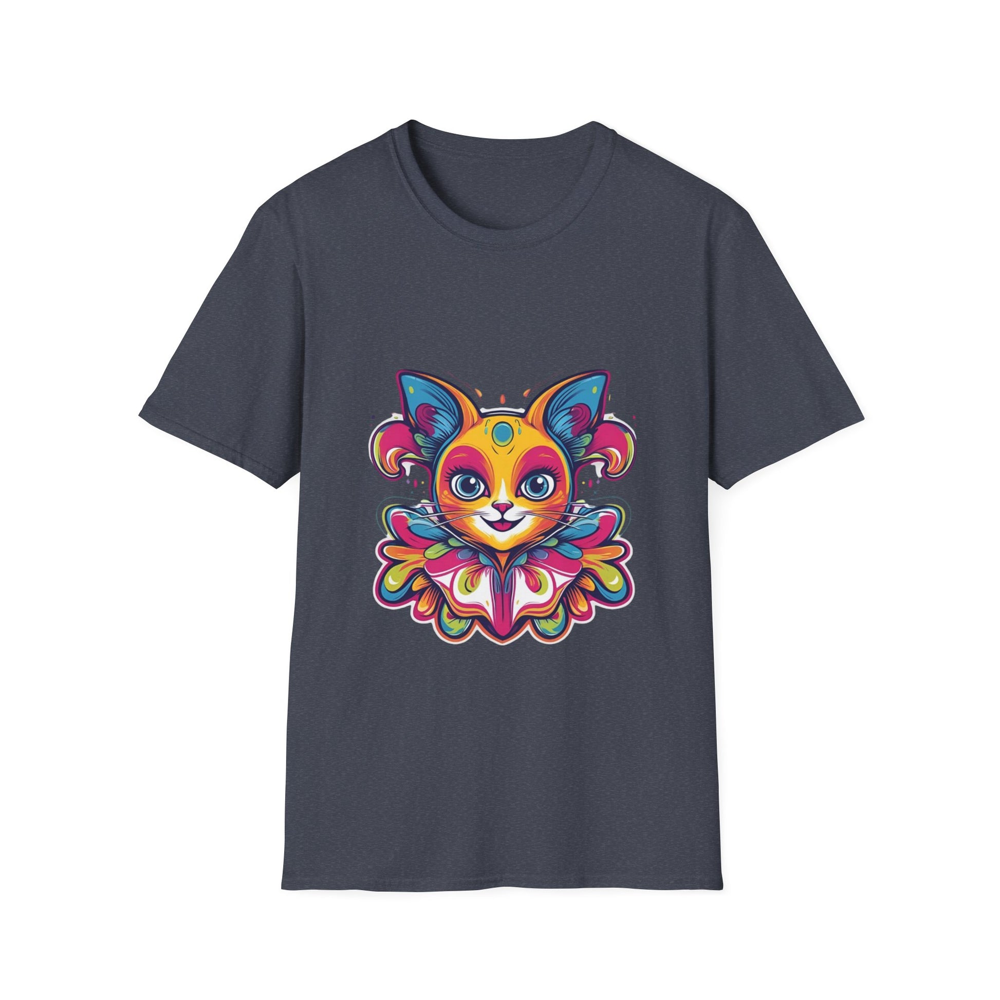 Colorful Cat Graphic Tee, Pet Lover Gift, Softstyle T-Shirt, Cat Mom Shirt, Cute Cat Art Top, Unique Animal T-Shirt