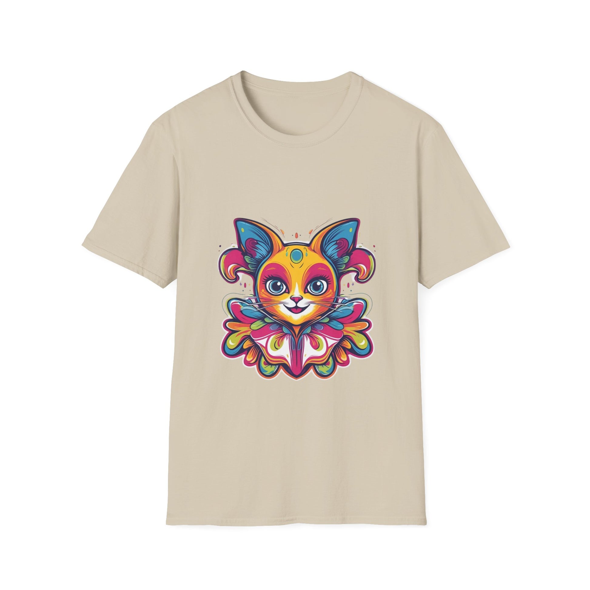 Colorful Cat Graphic Tee, Pet Lover Gift, Softstyle T-Shirt, Cat Mom Shirt, Cute Cat Art Top, Unique Animal T-Shirt