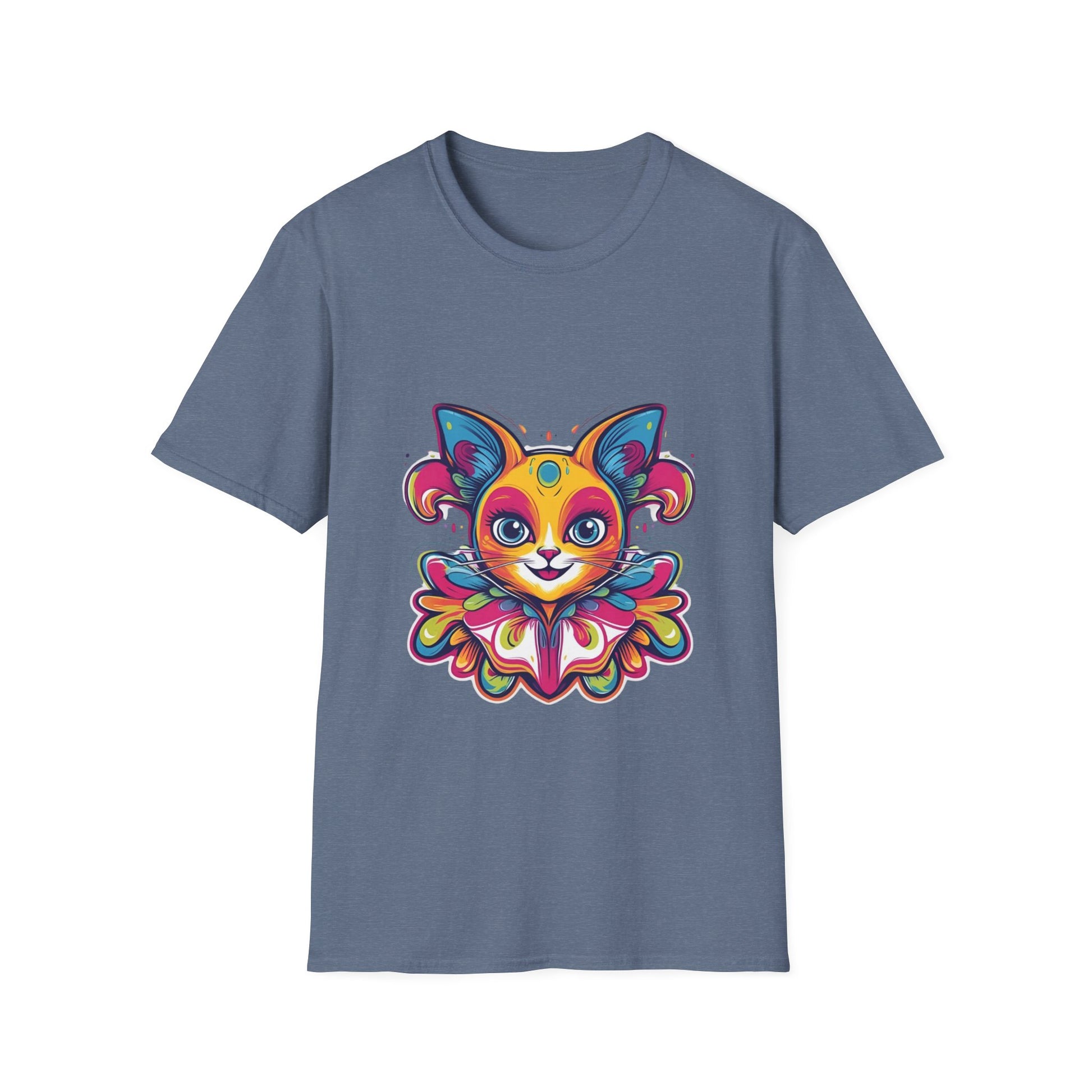 Colorful Cat Graphic Tee, Pet Lover Gift, Softstyle T-Shirt, Cat Mom Shirt, Cute Cat Art Top, Unique Animal T-Shirt