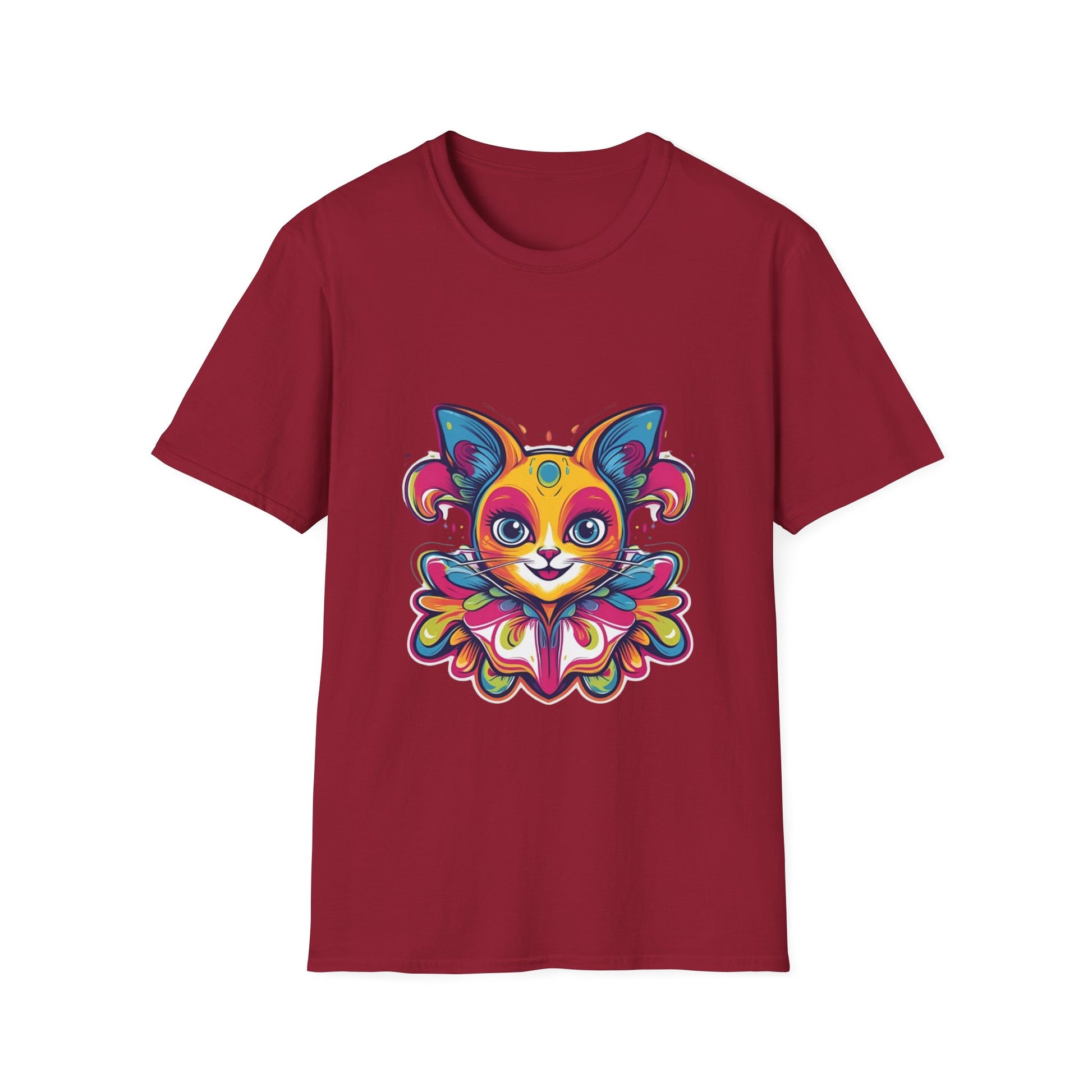Colorful Cat Graphic Tee, Pet Lover Gift, Softstyle T-Shirt, Cat Mom Shirt, Cute Cat Art Top, Unique Animal T-Shirt