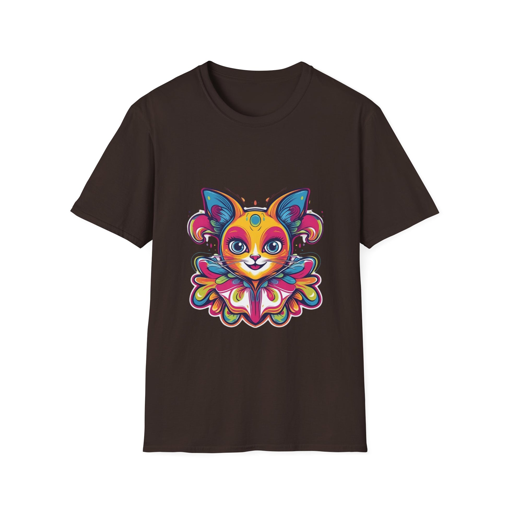 Colorful Cat Graphic Tee, Pet Lover Gift, Softstyle T-Shirt, Cat Mom Shirt, Cute Cat Art Top, Unique Animal T-Shirt