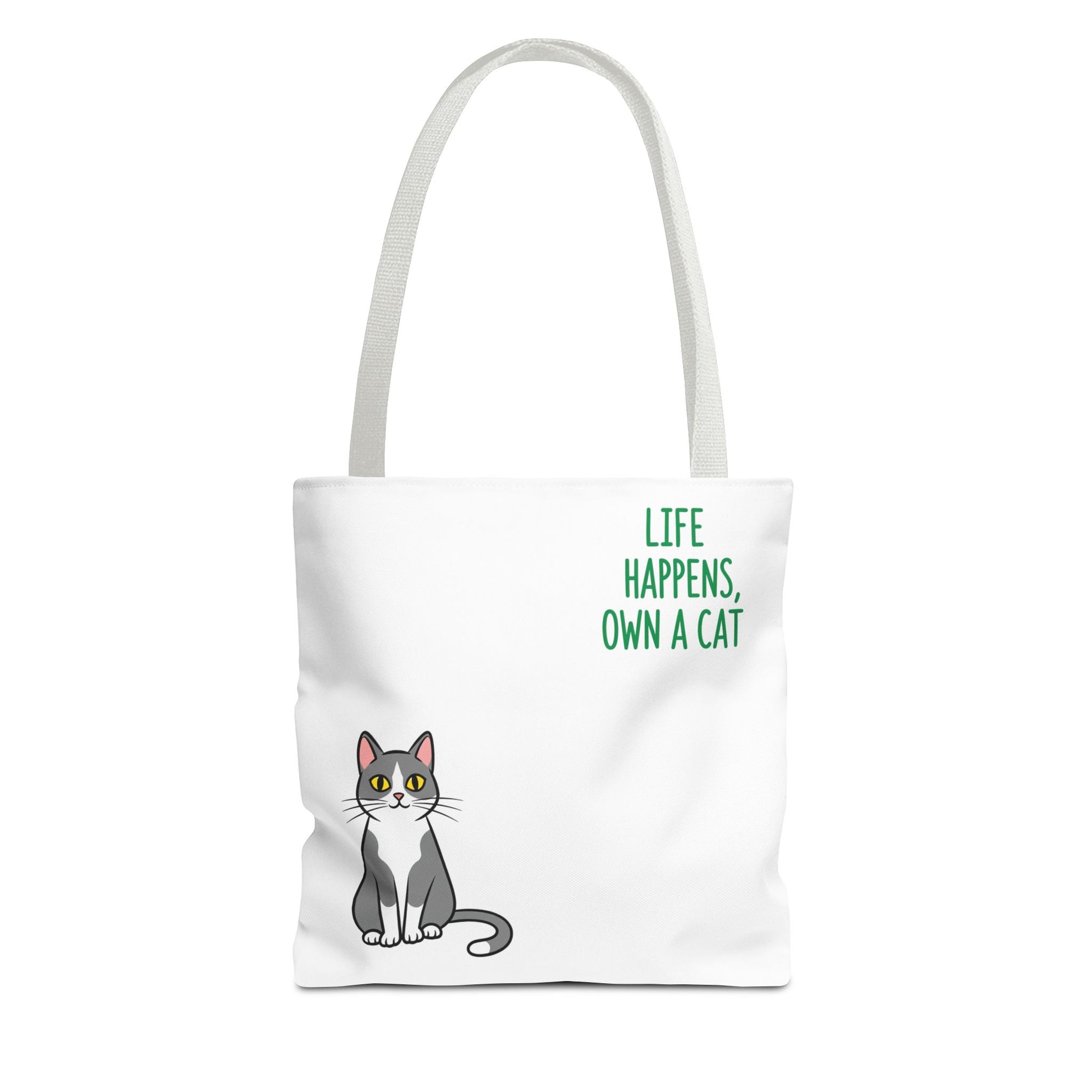 Cat Lover Tote Bag - Life Happens, Own a Cat, Pet Gift, Cat Mom Gift, Animal Lover Accessory, Cute Tote for Cat Owners
