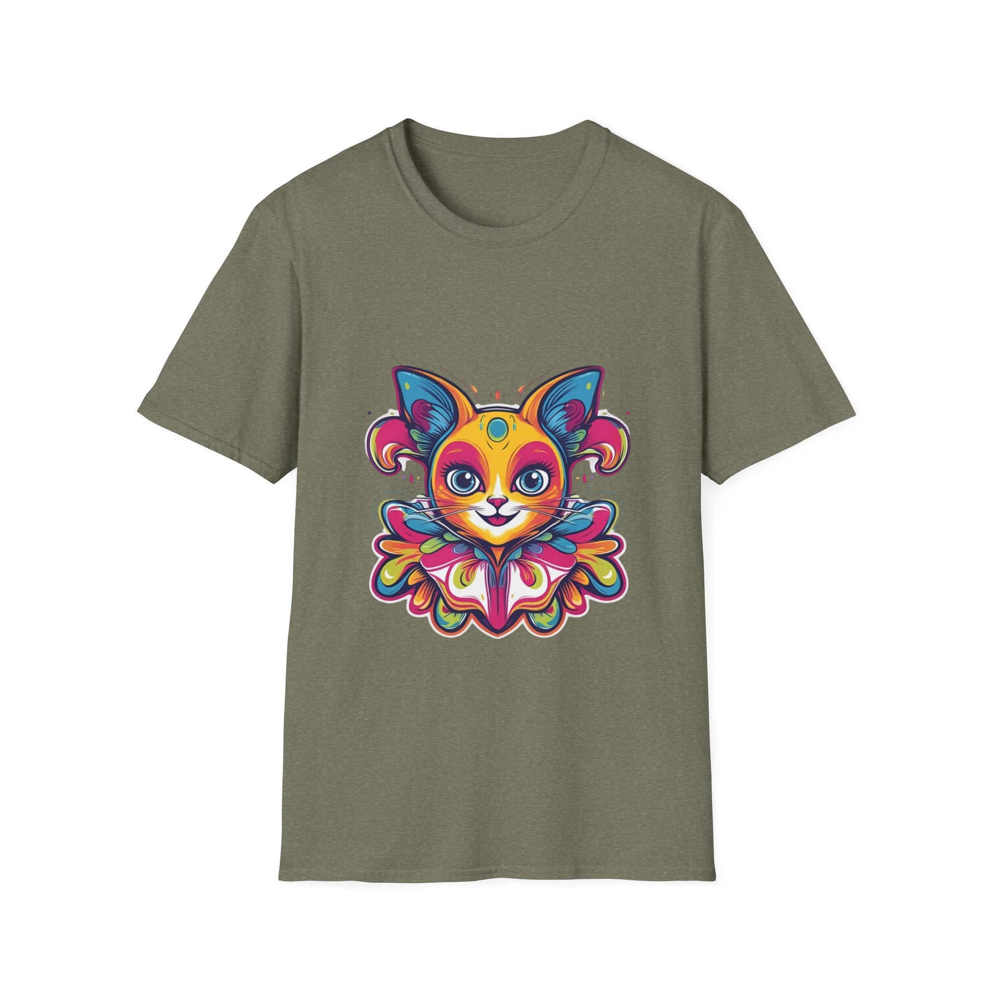 Colorful Cat Graphic Tee, Pet Lover Gift, Softstyle T-Shirt, Cat Mom Shirt, Cute Cat Art Top, Unique Animal T-Shirt