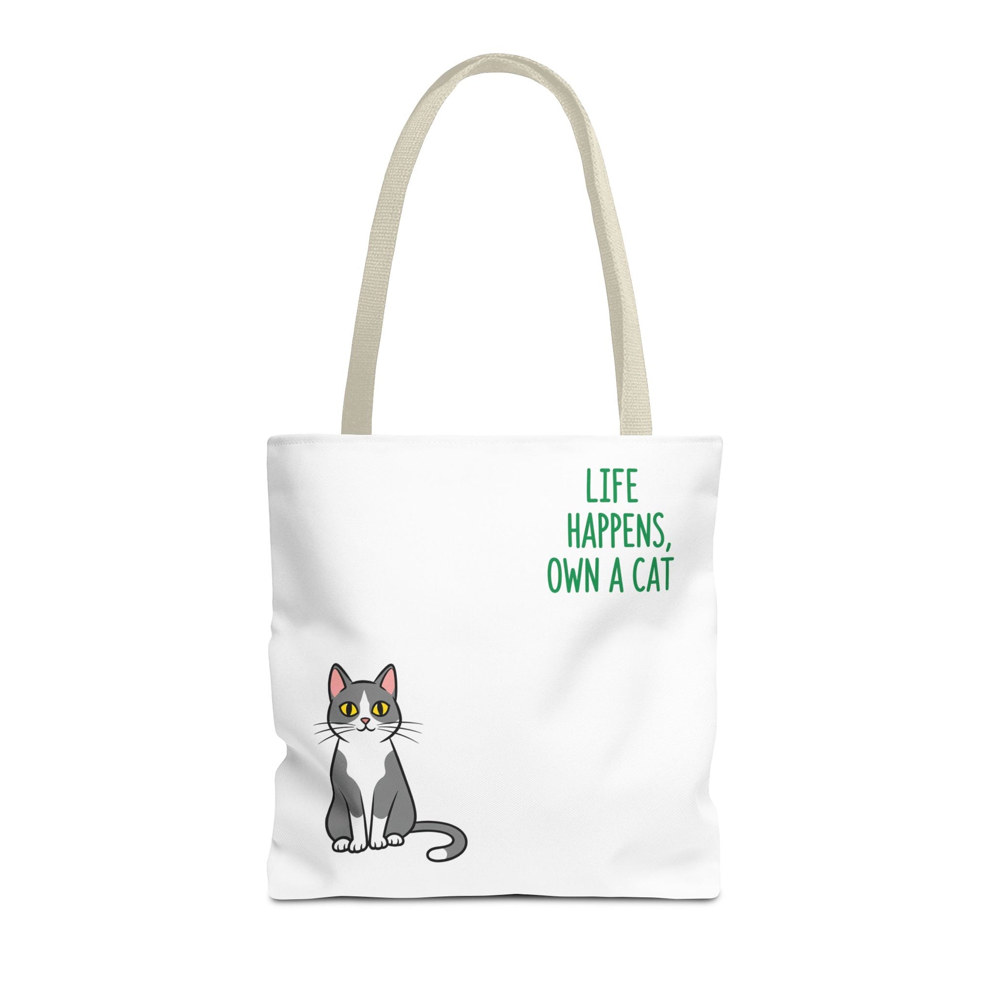Cat Lover Tote Bag - Life Happens, Own a Cat, Pet Gift, Cat Mom Gift, Animal Lover Accessory, Cute Tote for Cat Owners