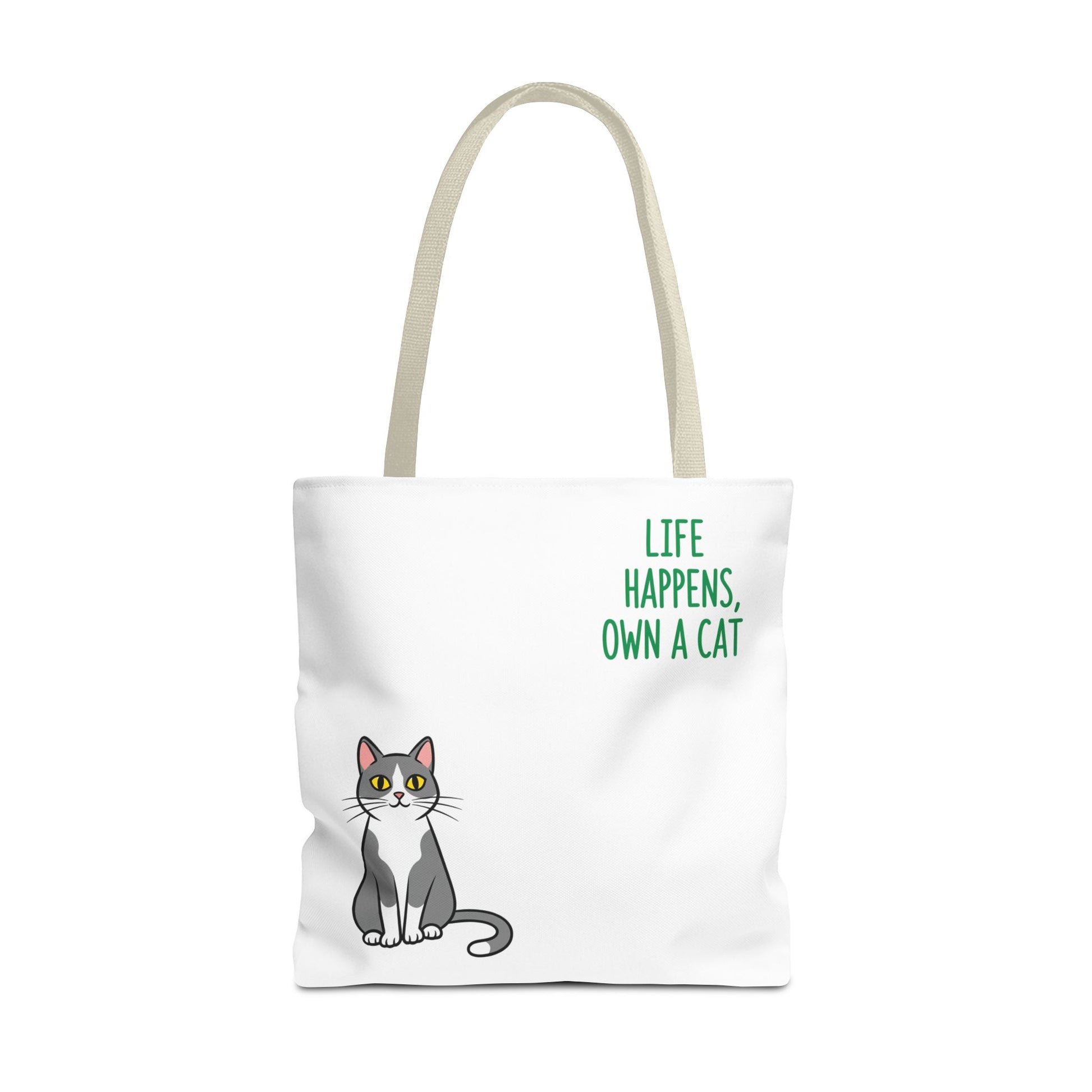 Cat Lover Tote Bag - Life Happens, Own a Cat, Pet Gift, Cat Mom Gift, Animal Lover Accessory, Cute Tote for Cat Owners
