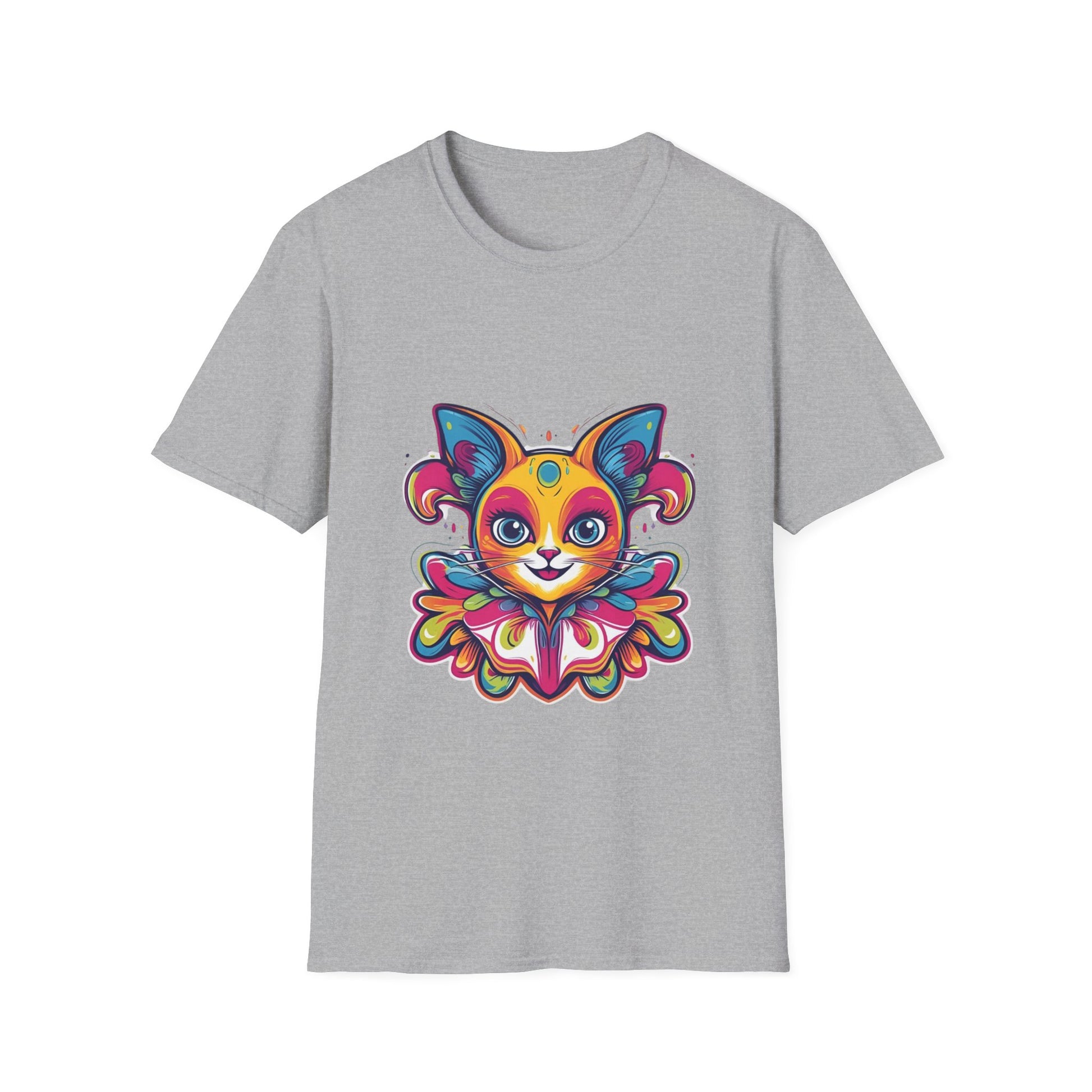 Colorful Cat Graphic Tee, Pet Lover Gift, Softstyle T-Shirt, Cat Mom Shirt, Cute Cat Art Top, Unique Animal T-Shirt