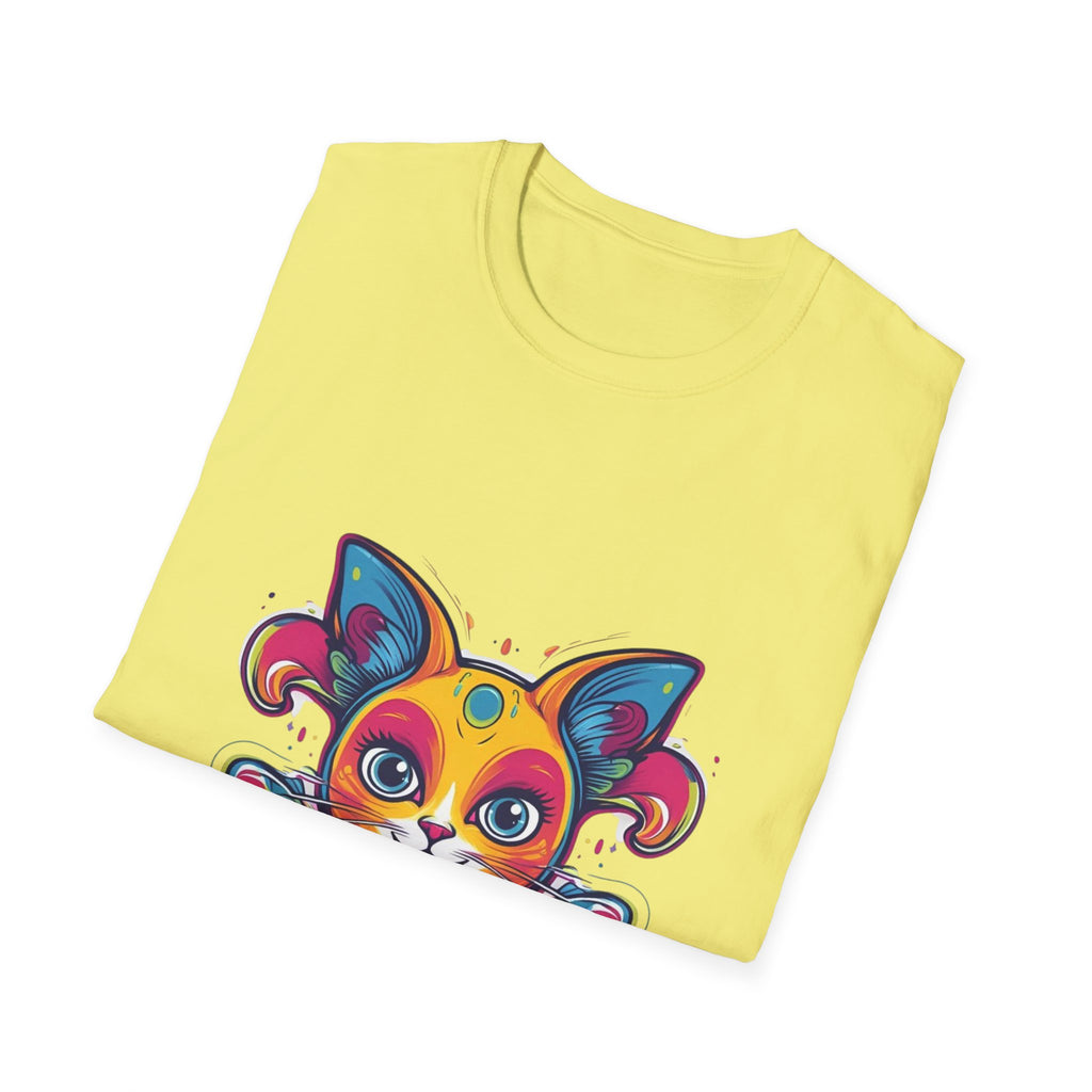 Colorful Cat Graphic Tee, Pet Lover Gift, Softstyle T-Shirt, Cat Mom Shirt, Cute Cat Art Top, Unique Animal T-Shirt