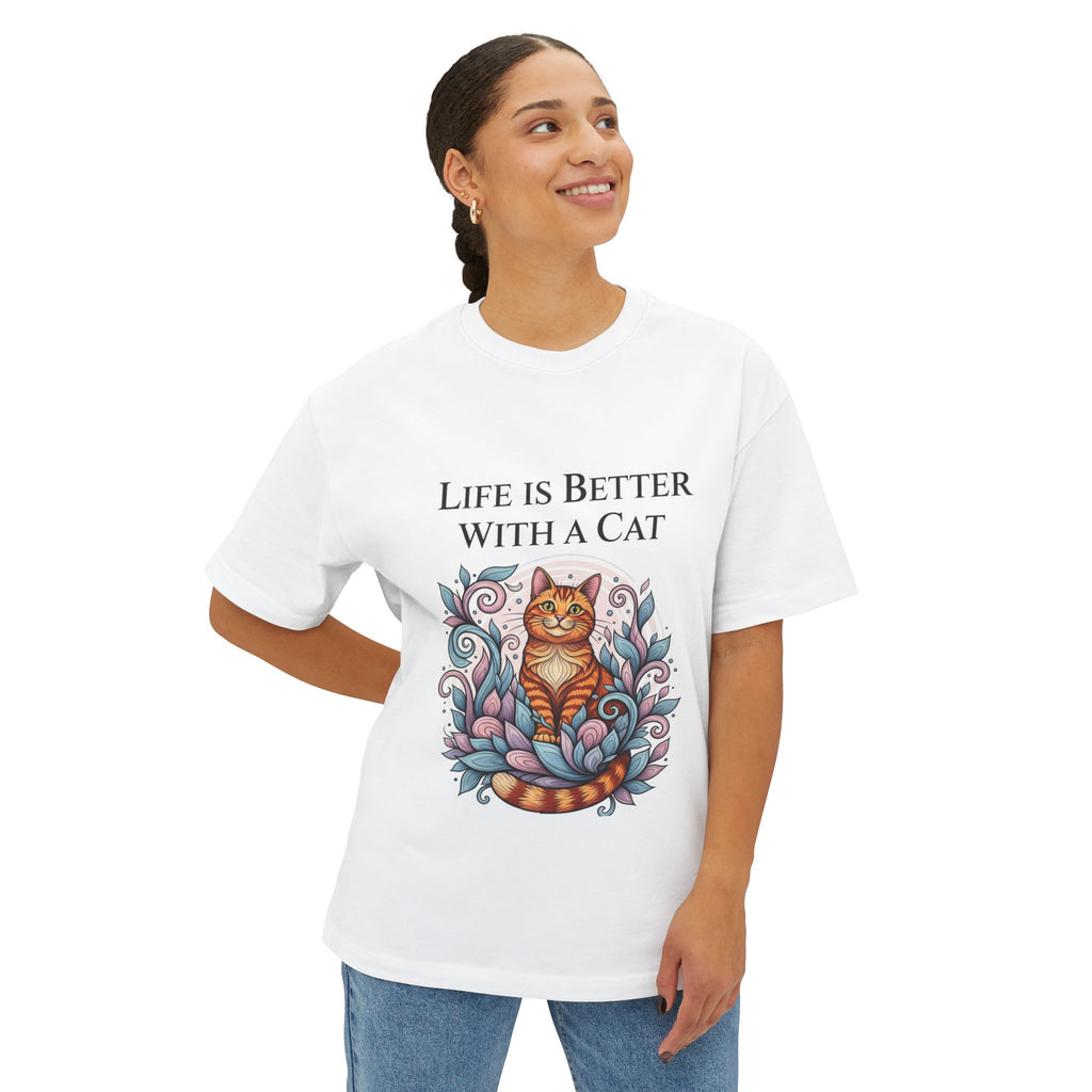 Cat Lover Unisex Oversized Tee, Life is Better with a Cat Shirt, Pet Owner Gift, Comfortable Casual Top, Ideal for Cat Lovers, Animal [...]
