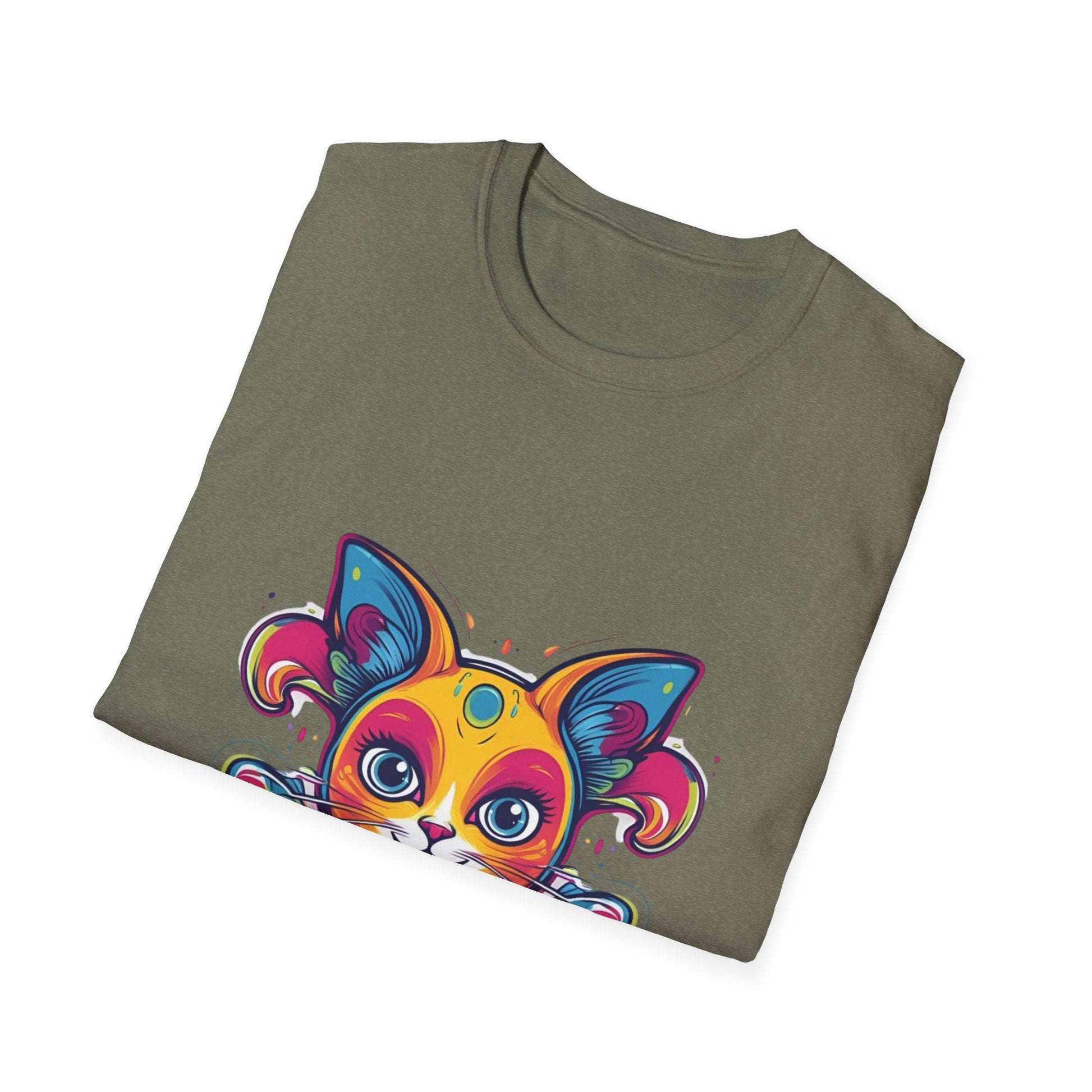 Colorful Cat Graphic Tee, Pet Lover Gift, Softstyle T-Shirt, Cat Mom Shirt, Cute Cat Art Top, Unique Animal T-Shirt
